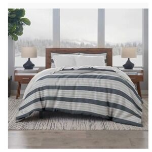 Ella Jayne Duvet Cover Set Full/Queen Charcoal White Wide Stripe Linen Cotton